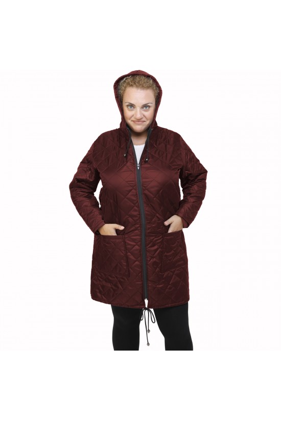 B21-6629MK Μπουφάν με φερμουάρ και κουκούλα μακρύ - Μπορντώ B21-6629MK Μπουφάν με φερμουάρ και κουκούλα μακρύ - Μπορντώ