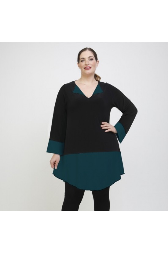 B22-120 Μπλούζα Μακριά με διχρωμία στα μανίκια στο γιακά και στο κάτω μέρος Super Jersey - Πετρόλ B22-120 Μπλούζα Μακριά με διχρωμία στα μανίκια στο γιακά και στο κάτω μέρος Super Jersey - Πετρόλ