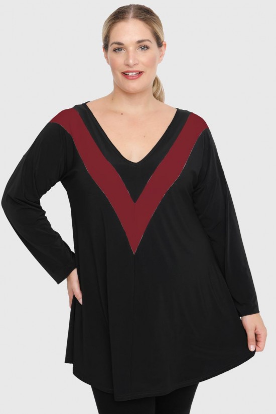 B22-109V Μπλούζα με διακοσμητικό V στο στήθος - Μπορντώ