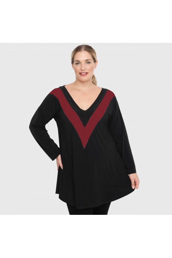 B22-109V Μπλούζα με διακοσμητικό V στο στήθος - Μπορντώ B22-109V Μπλούζα με διακοσμητικό V στο στήθος - Μπορντώ