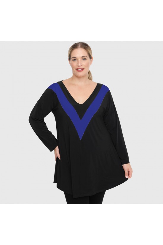 B22-109V Μπλούζα με διακοσμητικό V στο στήθος - Μπλε Ρουά B22-109V Μπλούζα με διακοσμητικό V στο στήθος - Μπλε Ρουά