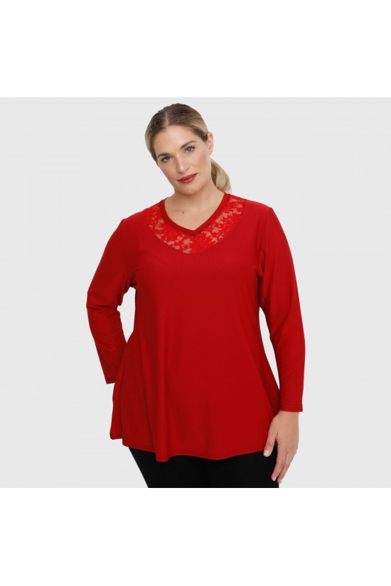 B22-114D Μπλούζα με δαντέλα στο λαιμό - Κόκκινο σκούρο B22-114D Μπλούζα με δαντέλα στο λαιμό - Κόκκινο σκούρο