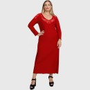 B22-123FD Long dress with lace on neck and shoulder - Dark red
