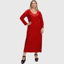 B22-123FD Long dress with lace on neck and shoulder - Dark red B22-123FD Long dress with lace on neck and shoulder - Dark red