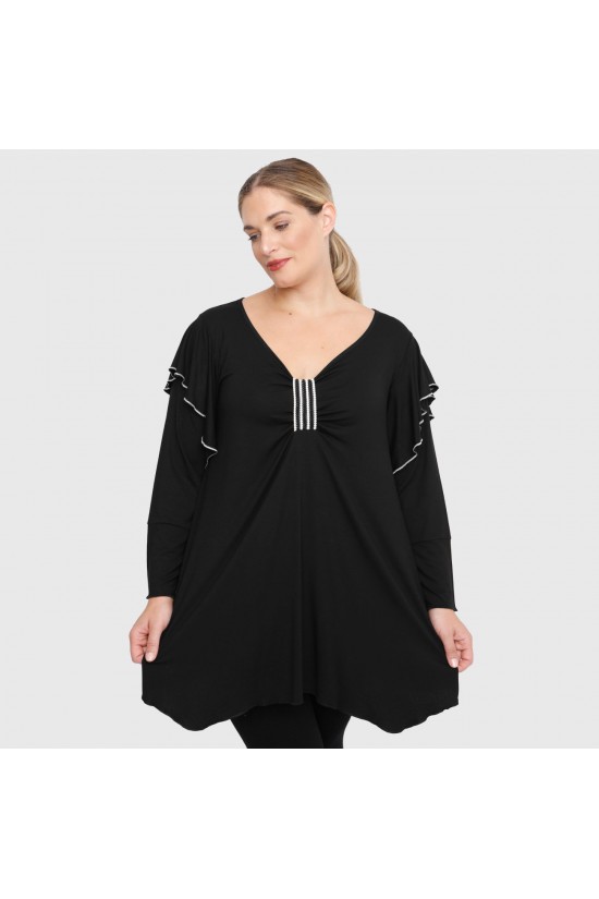 B22-155DL Μπλούζα με διπλό μανίκι και στρας δέσιμο στο στήθος B22-155DL Μπλούζα με διπλό μανίκι και στρας δέσιμο στο στήθος