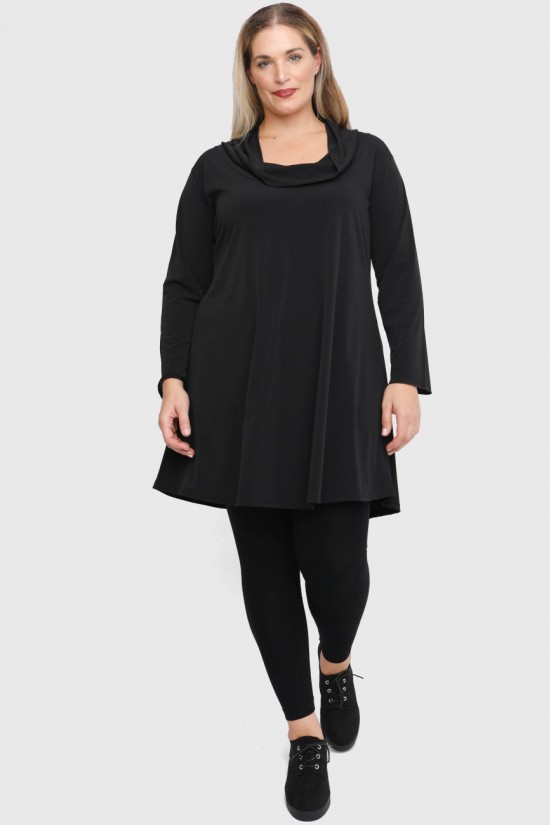 B22-175 Μακριά Μπλούζα με ξεχειλωμένο γιακα - Μαύρο
