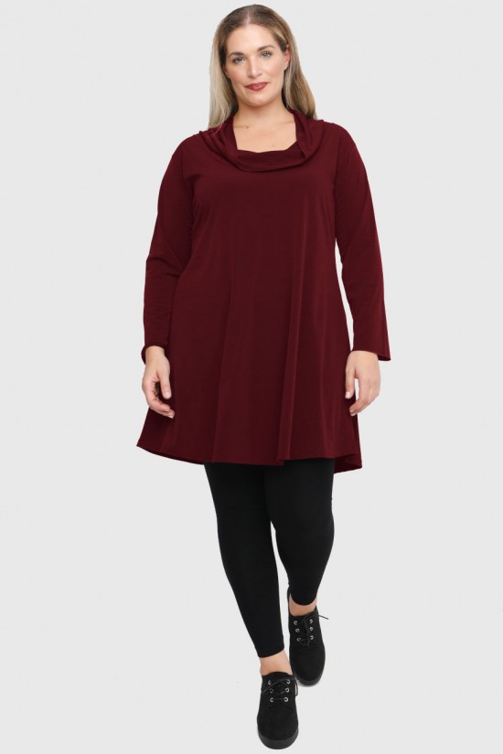 B22-175 Μακριά Μπλούζα με ξεχειλωμένο γιακα - Μπορντώ