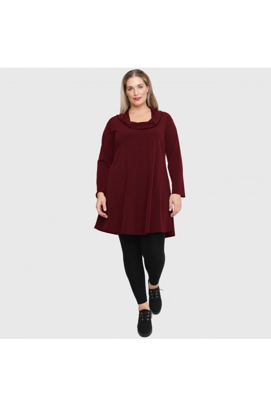 B22-175 Μακριά Μπλούζα με ξεχειλωμένο γιακα - Μπορντώ B22-175 Μακριά Μπλούζα με ξεχειλωμένο γιακα - Μπορντώ