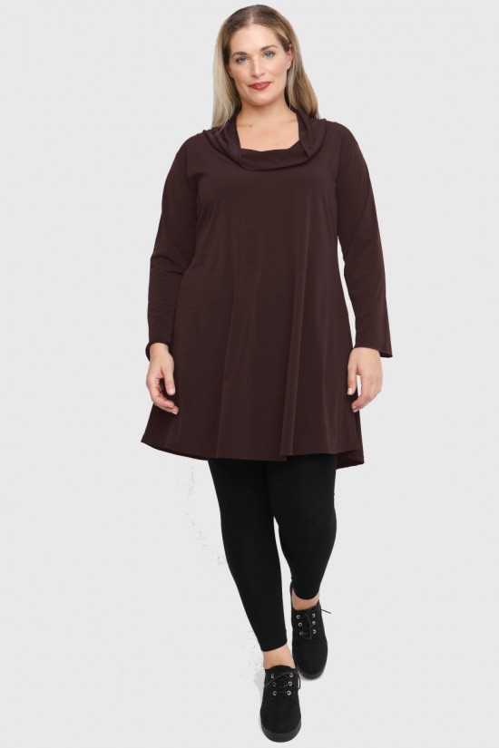 B22-175 Μακριά Μπλούζα με ξεχειλωμένο γιακα - Καφέ