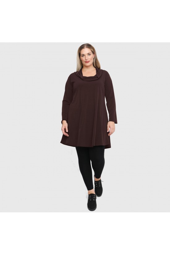 B22-175 Μακριά Μπλούζα με ξεχειλωμένο γιακα - Καφέ B22-175 Μακριά Μπλούζα με ξεχειλωμένο γιακα - Καφέ