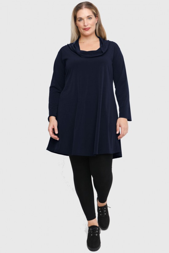 B22-175 Μακριά Μπλούζα με ξεχειλωμένο γιακα - Μπλε Μαρέν