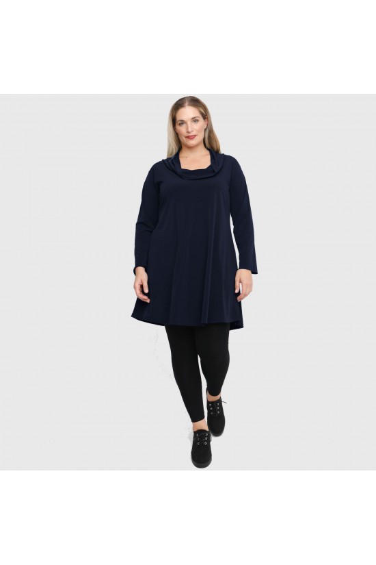 B22-175 Μακριά Μπλούζα με ξεχειλωμένο γιακα - Μπλε Μαρέν