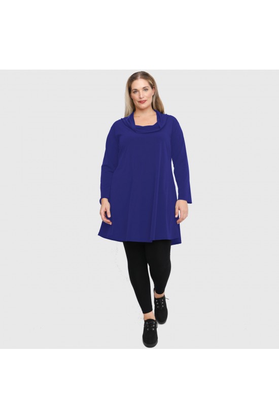 B22-175 Μακριά Μπλούζα με ξεχειλωμένο γιακα - Μπλε Ρουά
