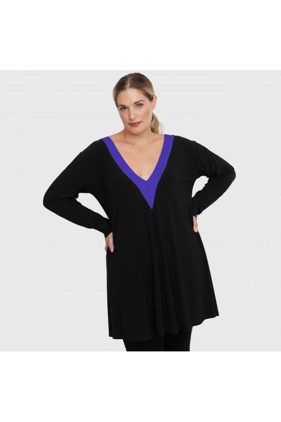 B22-176V Μπλουζοφόρεμα με δίχρωμο τελείωμα στο V - Μπλε Ρουά B22-176V Μπλουζοφόρεμα με δίχρωμο τελείωμα στο V - Μπλε Ρουά