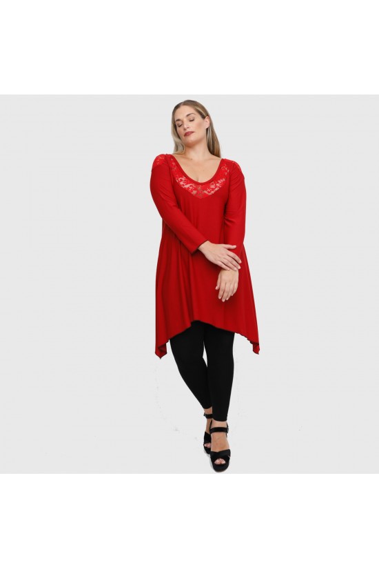 B22-182D Μπλουζοφόρεμα με δαντέλα στο λαιμό και στους ώμους - Κόκκινο σκούρο B22-182D Μπλουζοφόρεμα με δαντέλα στο λαιμό και στους ώμους - Κόκκινο σκούρο