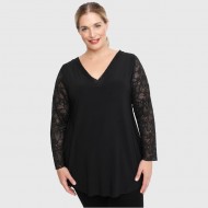 B22-189D Μπλούζα με δαντέλα και φιόγκο στην πλάτη - Μαύρο