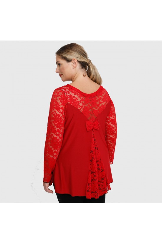 B22-189D Μπλούζα με δαντέλα και φιόγκο στην πλάτη - Κόκκινο σκούρο B22-189D Μπλούζα με δαντέλα και φιόγκο στην πλάτη - Κόκκινο σκούρο