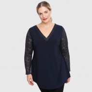 B22-189D Μπλούζα με δαντέλα και φιόγκο στην πλάτη - Μπλε Μαρέν
