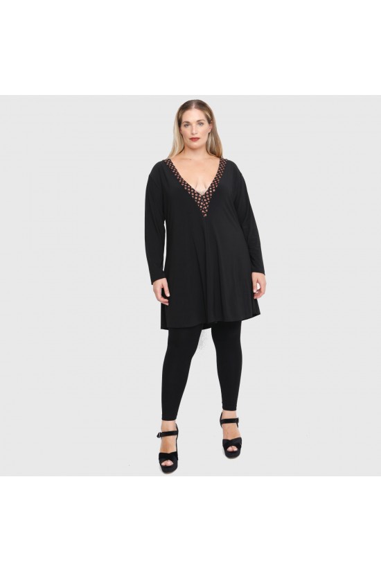 B22-2076V Μπλουζοφόρεμα με τελείωμα στρας στο V B22-2076V Μπλουζοφόρεμα με τελείωμα στρας στο V