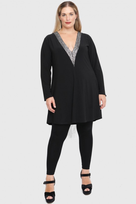 B22-2376V Μπλουζοφόρεμα με τελείωμα στρας στο V