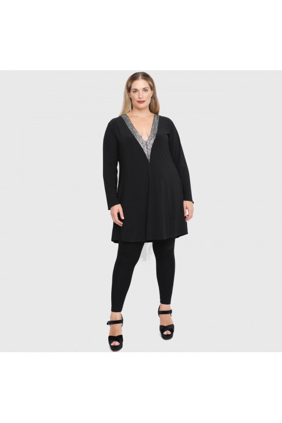 B22-2376V Μπλουζοφόρεμα με τελείωμα στρας στο V B22-2376V Μπλουζοφόρεμα με τελείωμα στρας στο V