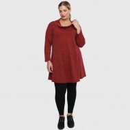 B22-375 Μακριά Πλεκτή Μπλούζα με ξεχειλωμένο γιακά - Μπορντώ