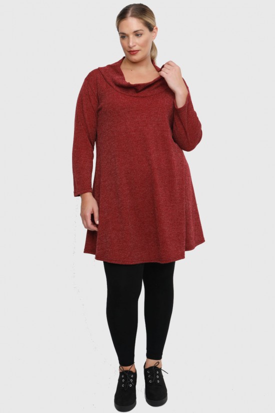 B22-375 Μακριά Πλεκτή Μπλούζα με ξεχειλωμένο γιακά - Μπορντώ