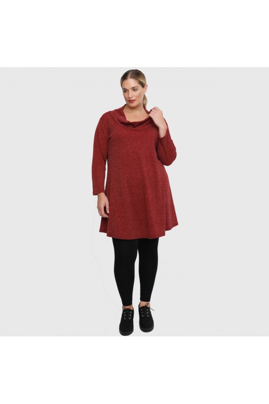 B22-375 Μακριά Πλεκτή Μπλούζα με ξεχειλωμένο γιακά - Μπορντώ