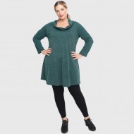 B22-375 Μακριά Πλεκτή Μπλούζα με ξεχειλωμένο γιακά - Πράσινο