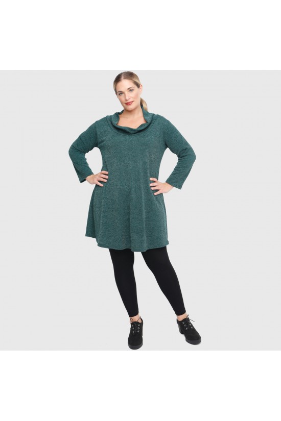 B22-375 Μακριά Πλεκτή Μπλούζα με ξεχειλωμένο γιακά - Πράσινο B22-375 Μακριά Πλεκτή Μπλούζα με ξεχειλωμένο γιακά - Πράσινο