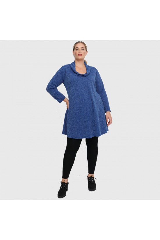 B22-375 Μακριά Πλεκτή Μπλούζα με ξεχειλωμένο γιακά - Μπλε Ρουά B22-375 Μακριά Πλεκτή Μπλούζα με ξεχειλωμένο γιακά - Μπλε Ρουά