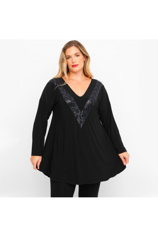 B23-2209 Μπλούζα Εμπριμέ V - Μαύρο B23-2209 Μπλούζα Εμπριμέ V - Μαύρο