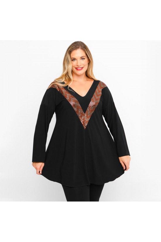 B23-2209 Μπλούζα Εμπριμέ V - Μπρονζέ