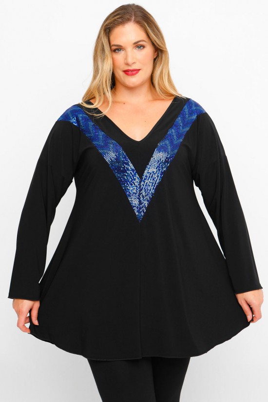 B23-2209 Μπλούζα Εμπριμέ V - Μπλε Ρουά