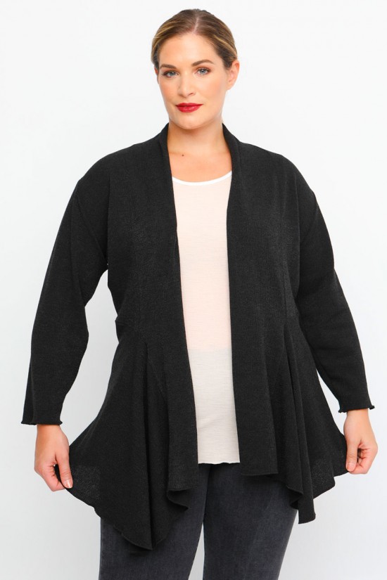 B23-341 Πλεκτή ζακέτα ασύμμετρη - Μαύρο B23-341 Πλεκτή ζακέτα ασύμμετρη - Μαύρο