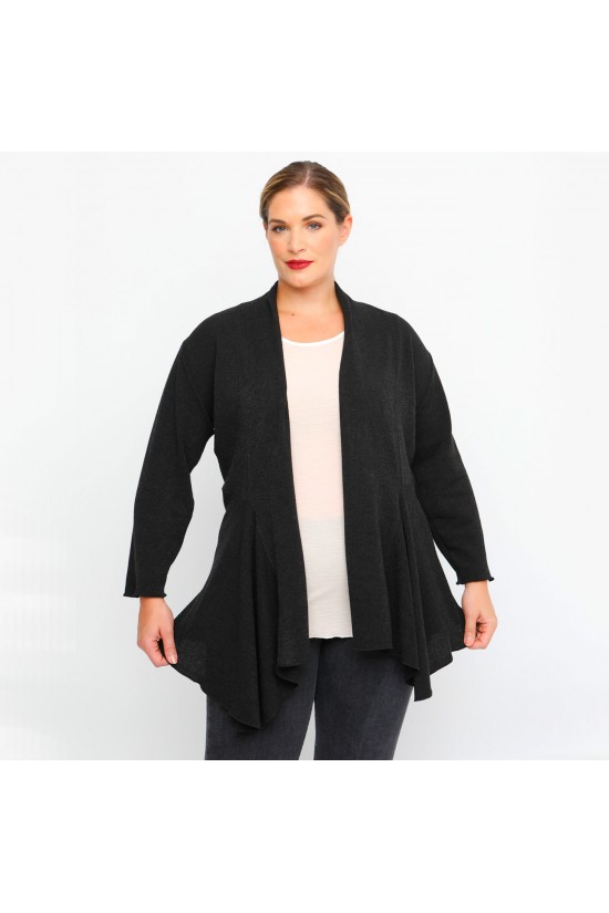 B23-341 Πλεκτή ζακέτα ασύμμετρη - Μαύρο