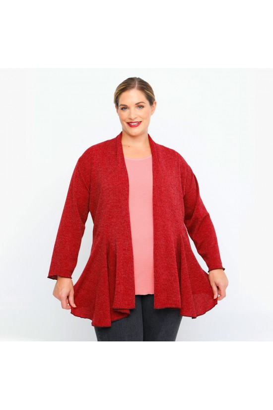B23-341 Πλεκτή ζακέτα ασύμμετρη - Μπορντώ