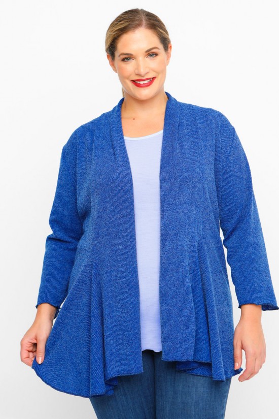 B23-341 Πλεκτή ζακέτα ασύμμετρη - Μπλε Ρουά B23-341 Πλεκτή ζακέτα ασύμμετρη - Μπλε Ρουά