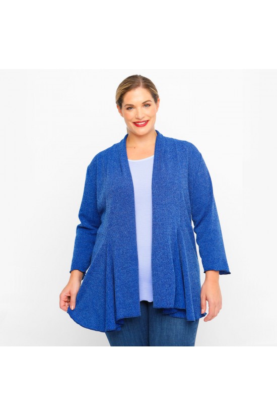 B23-341 Πλεκτή ζακέτα ασύμμετρη - Μπλε Ρουά