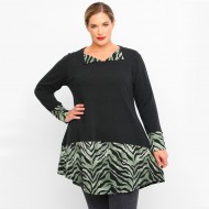 B23-9620 Πλεκτό Εμπριμέ Μπλουζοφόρεμα - Πράσινο