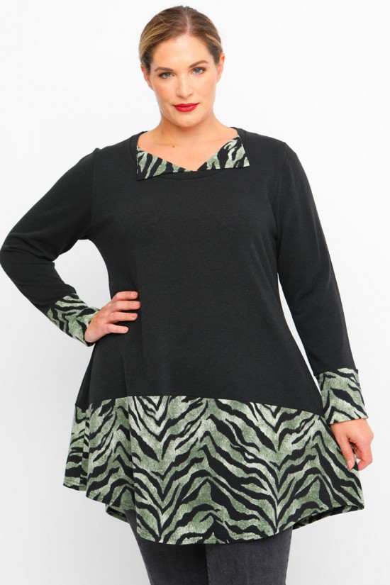 B23-9620 Πλεκτό Εμπριμέ Μπλουζοφόρεμα - Πράσινο