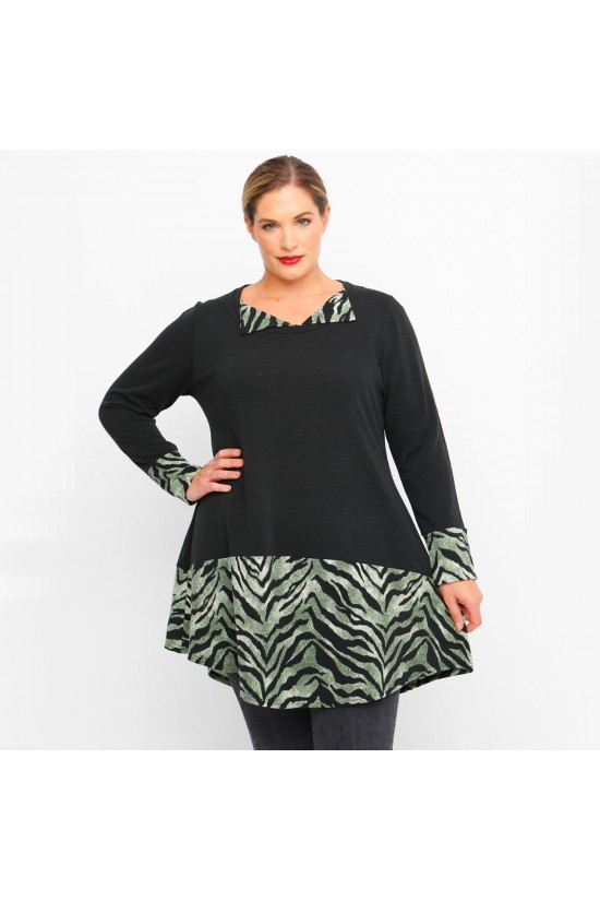 B23-9620 Πλεκτό Εμπριμέ Μπλουζοφόρεμα - Πράσινο