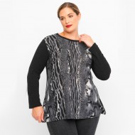 B23-9808L Πλεκτή Μπλούζα Εβαζέ - Γκρι