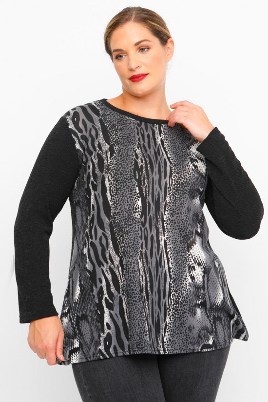 B23-9808L Πλεκτή Μπλούζα Εβαζέ - Γκρι