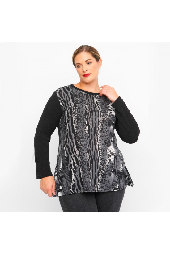 B23-9808L Πλεκτή Μπλούζα Εβαζέ - Γκρι