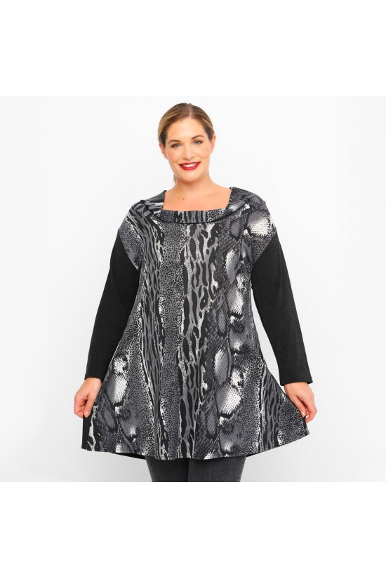 B23-9875 Εμπριμέ Μπλουζοφόρεμα - Γκρι