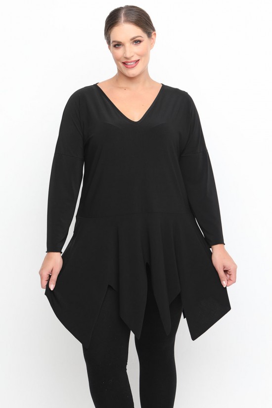B24-173 Μπλουζοφόρεμα μονόχρωμο - Μαύρο