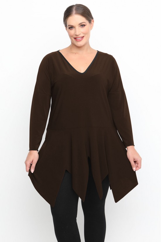 B24-173 Μπλουζοφόρεμα μονόχρωμο - Καφέ