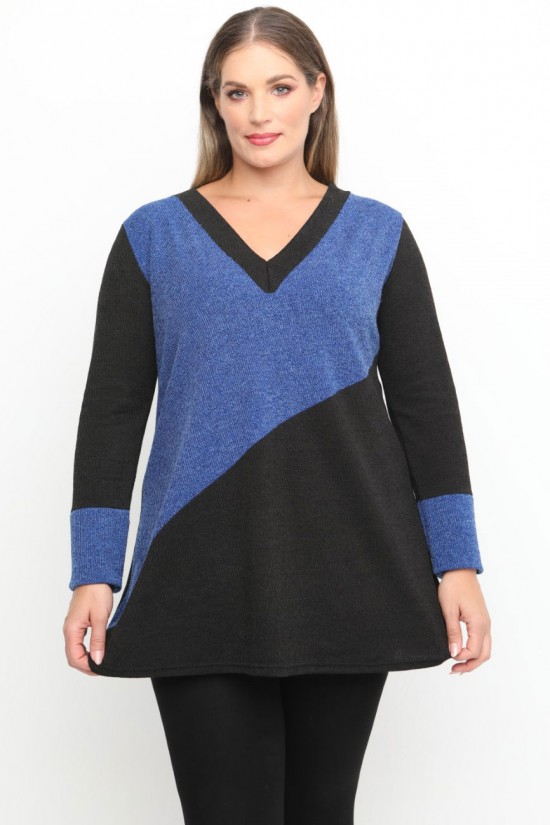 B24-308LM Μπλούζα Εβαζέ Πλεκτή - Μπλε Ρουά