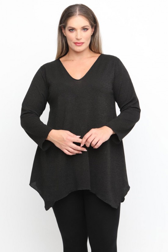 B24-328V Πλεκτή Μπλούζα Άλφα - Μαύρο (Πλεκτό)